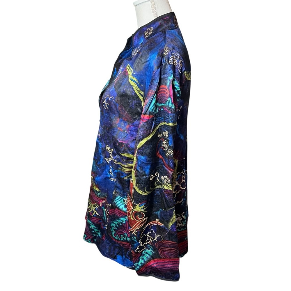 Chico’s Shanghai Dream Marzipan Silk Kimono Jacket Blue Sz‎ 3 XL Jewel Tones NWT - Picture 12 of 15
